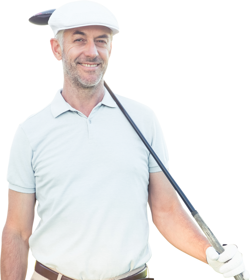 Happy Senior Golfer Standing with Club on Transparent Background - Download Free Stock Images Pikwizard.com