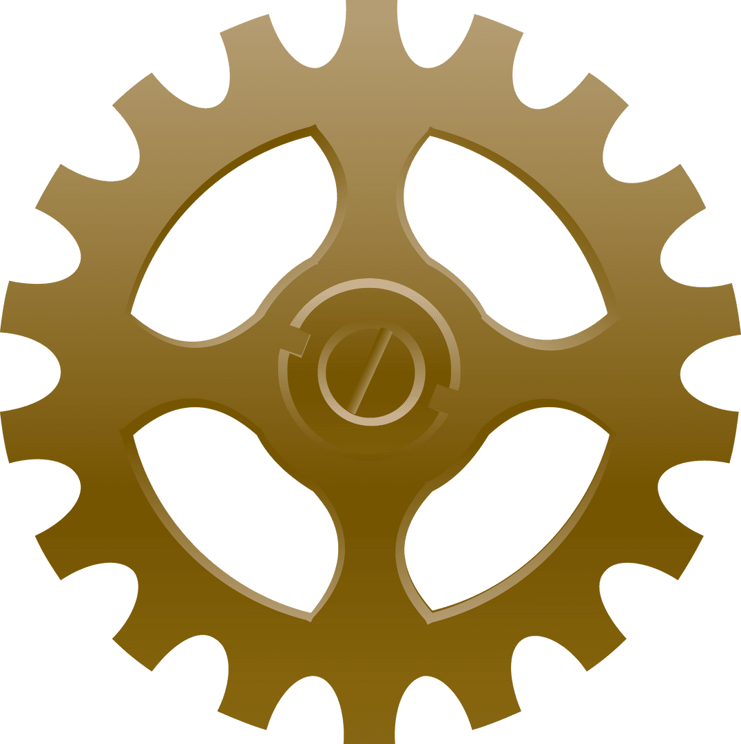 Golden Gear Wheel on Transparent Background Ideal for Industrial Design Concept