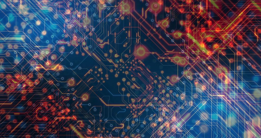 Glowing Data Transfer Across Futuristic Motherboard Network