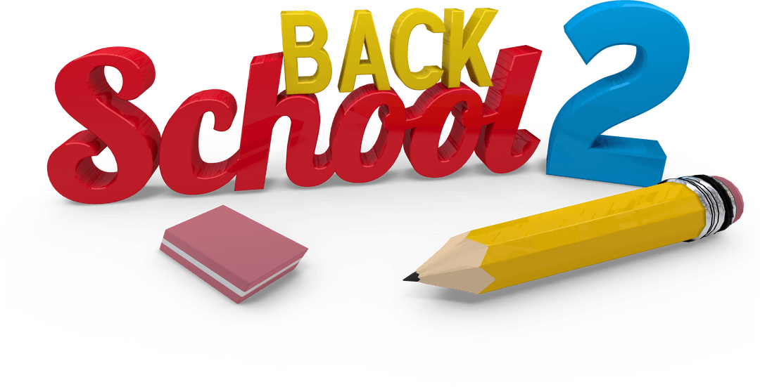 Transparent Back to School Text with Pencil and Supplies