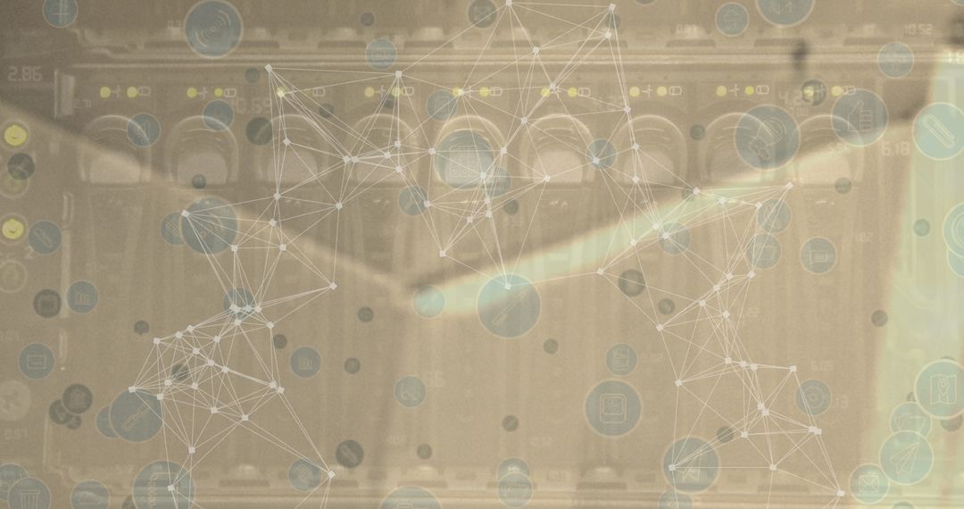 Network Connections Overlaying Server Room in Digital Interface Concept