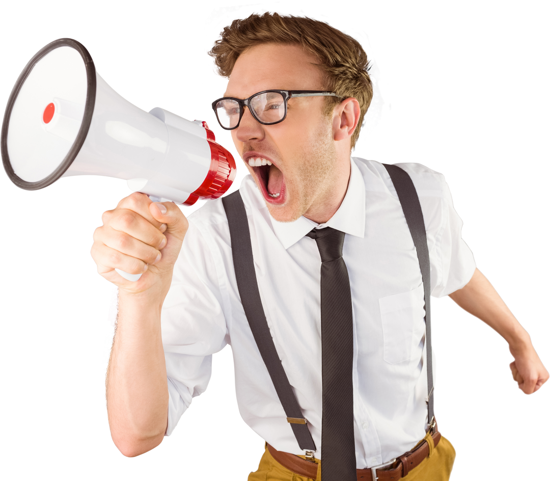 Transparent Geeky Businessman Shouting Through Megaphone - Download Free Stock Images Pikwizard.com