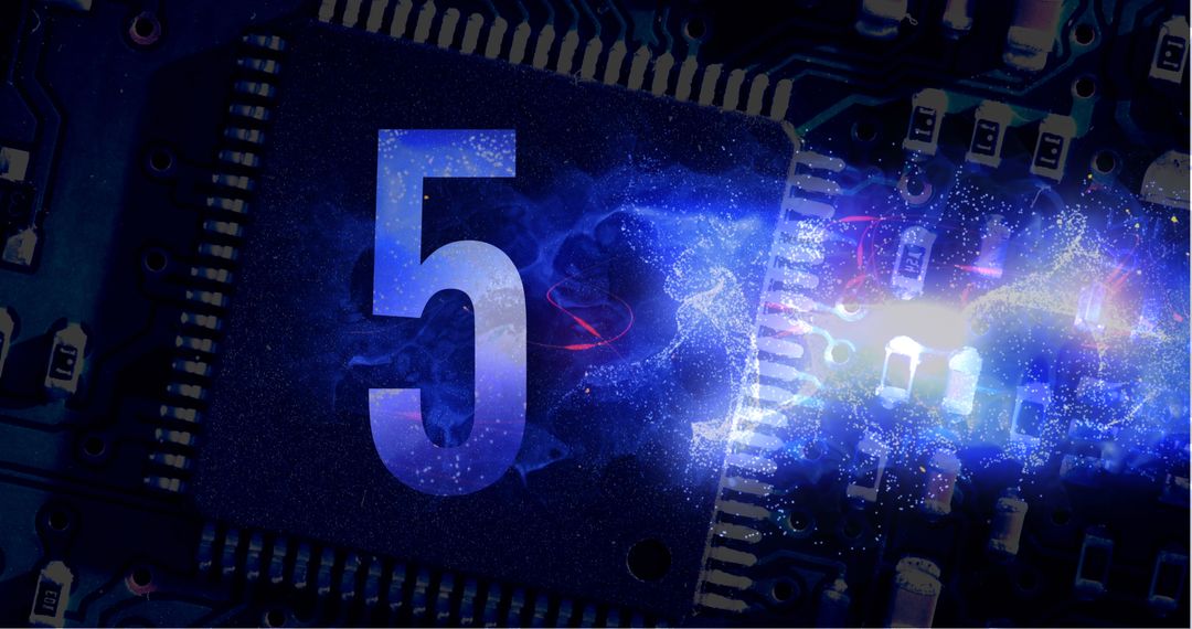 Futuristic Digital Countdown on Microchip Circuit Board