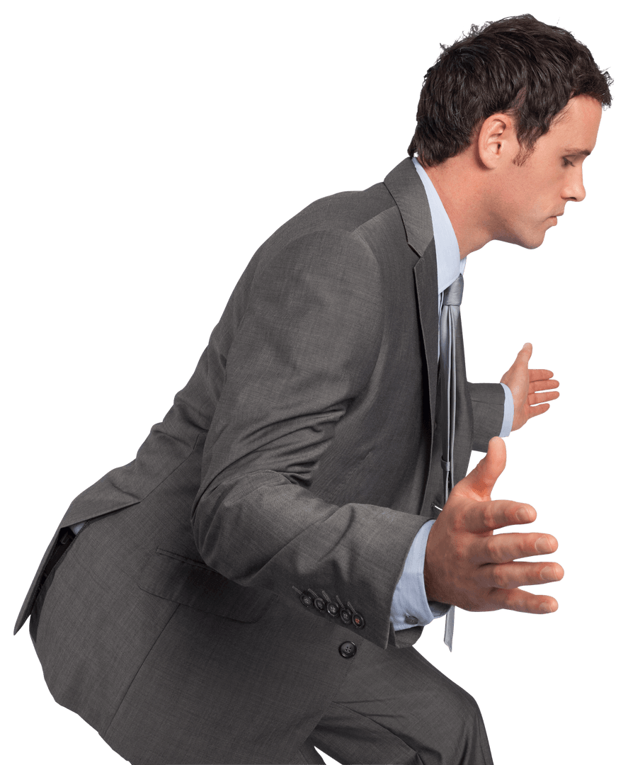 Businessman in Gray Suit Posing with Transparent Background