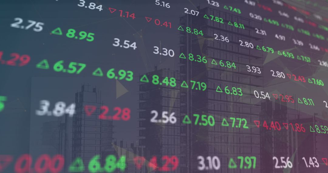 Digital Stock Market Display Over City Skyline