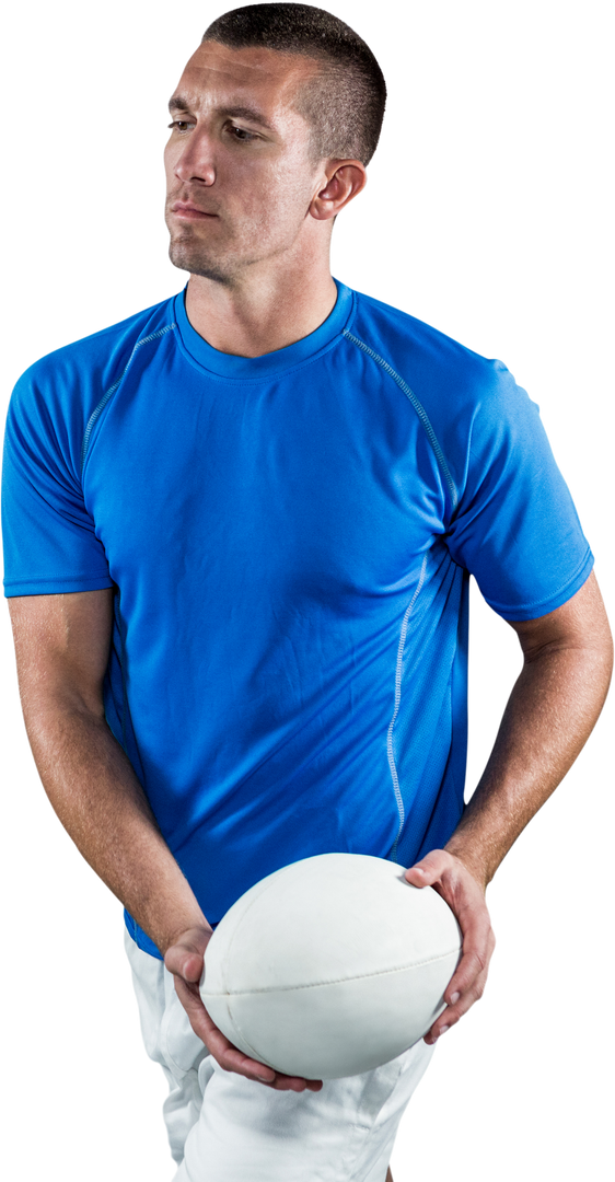 Serious Rugby Player in Blue Jersey Holding Ball Isolated on Transparent Background - Download Free Stock Images Pikwizard.com