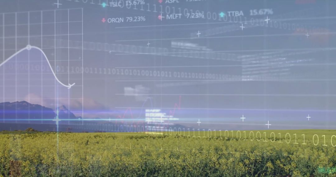 Stock Market Analytics Over Green Field With Digital Interface
