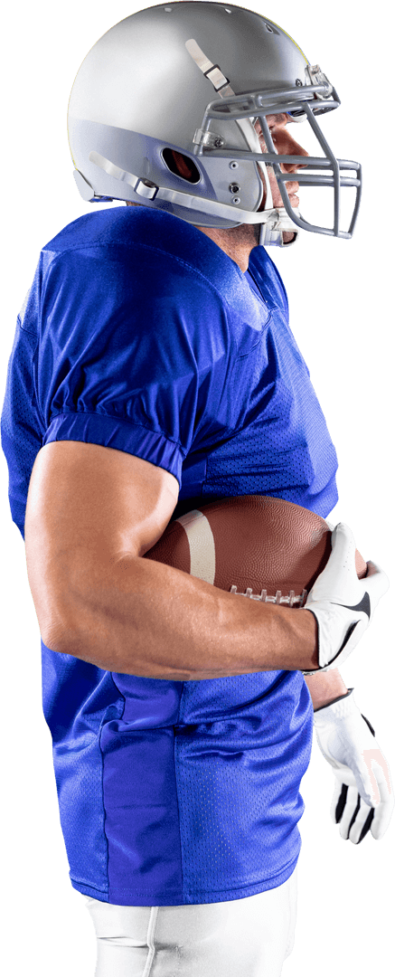 Transparent Side View of Football Player in Uniform Holding Ball