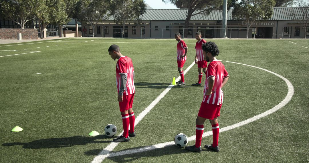 Young Soccer Players Training on Field