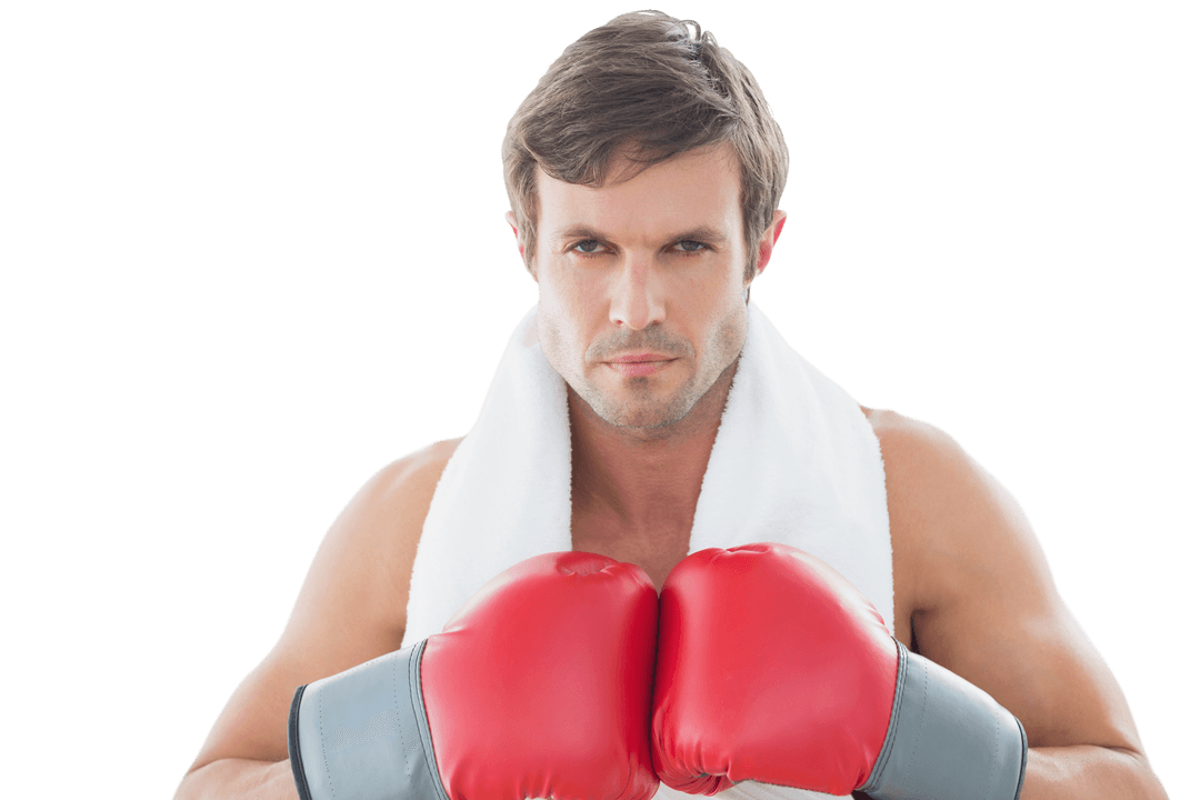 Transparent Boxing Enthusiast Wearing Gloves and Focused Gaze
