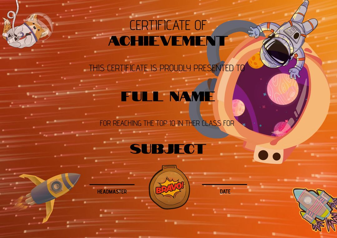 Space-Themed Certificate of Achievement for Student Excellence - Download Free Stock Templates Pikwizard.com