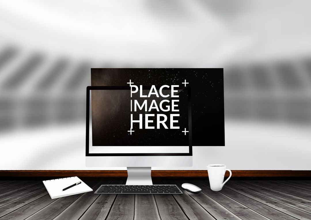 Digital Workspace with Computer Display Mockup on Wooden Desk - Download Free Stock Images Pikwizard.com