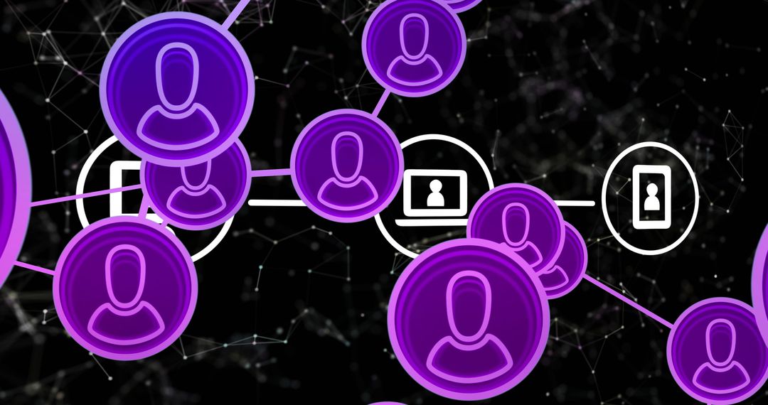Network of Purple Icons on Black Surface: Concept of Global Connections