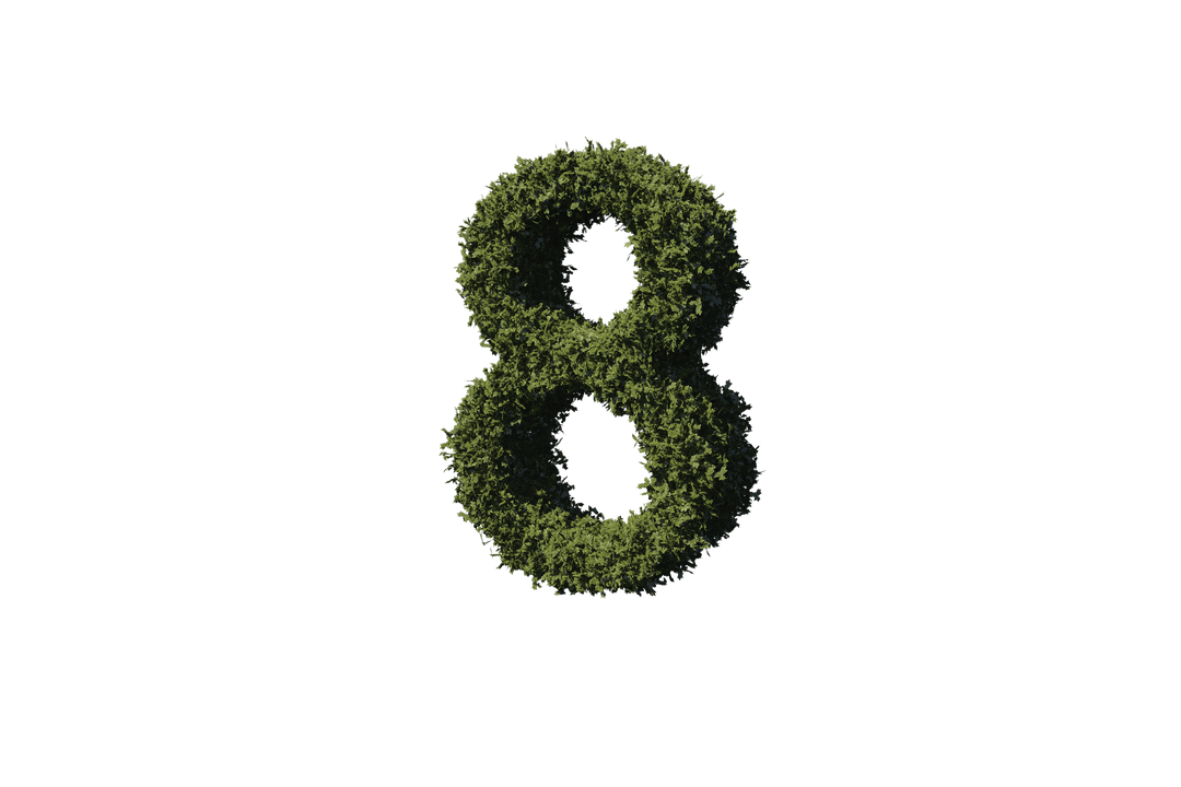 Green Number Eight with Foliage on Transparent Background