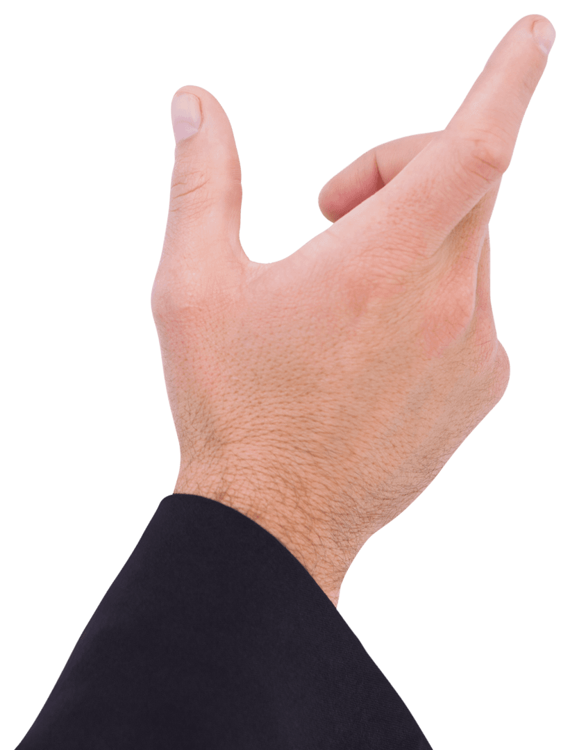 Caucasian Man's Hand Pointing Transparent Business Concept
