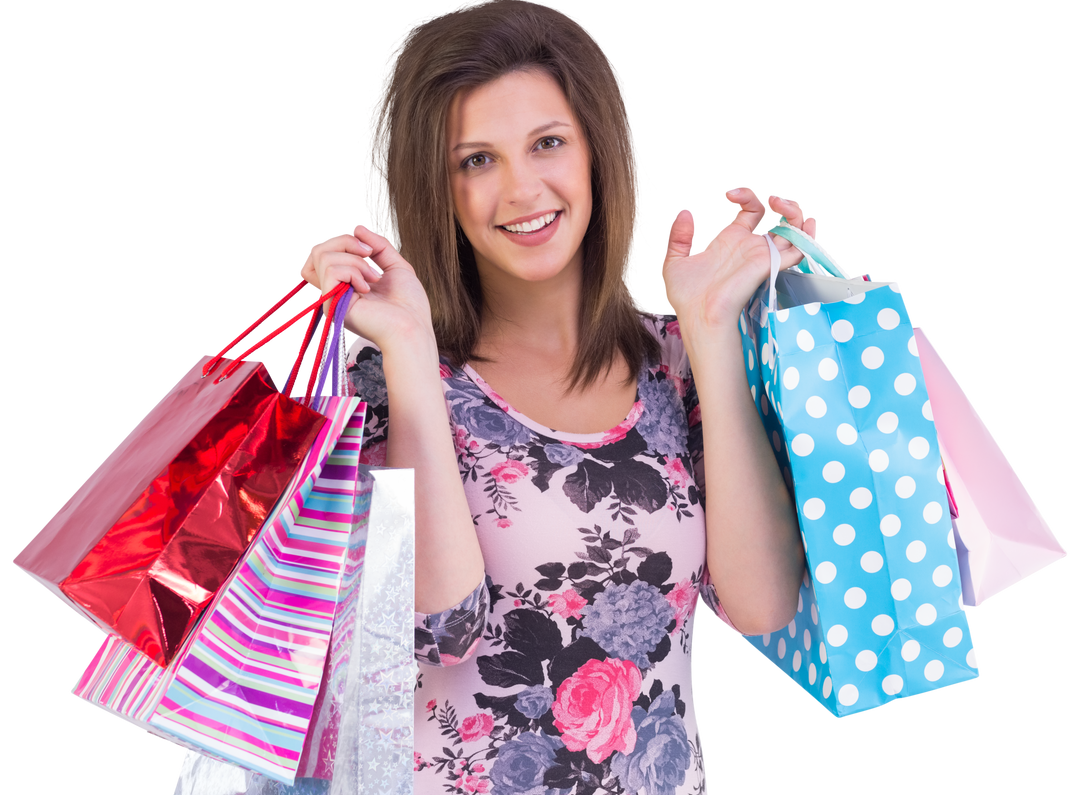 Transparent Background Smiling Woman Holding Shopping Bags in Both Hands - Download Free Stock Images Pikwizard.com