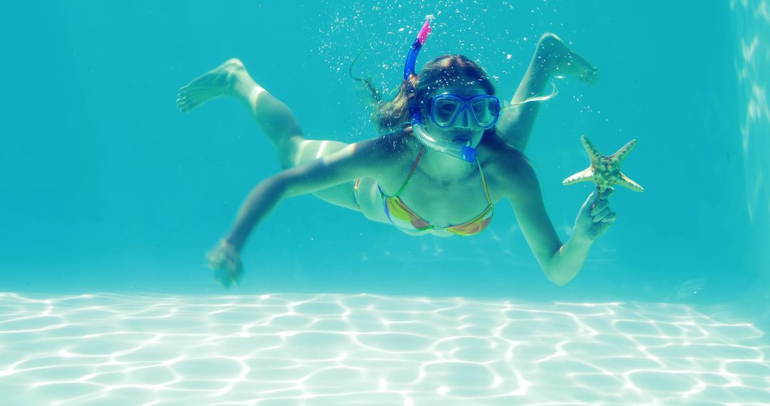 Young Woman Snorkeling Underwater Holding Starfish in Tropical Waters - Free Images, Stock Photos and Pictures on Pikwizard.com