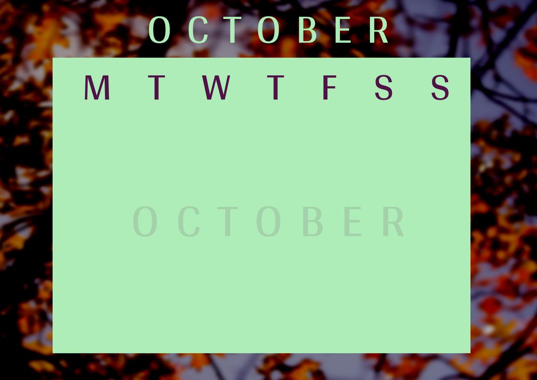 October Calendar Template with Autumn Foliage Background - Download Free Stock Templates Pikwizard.com