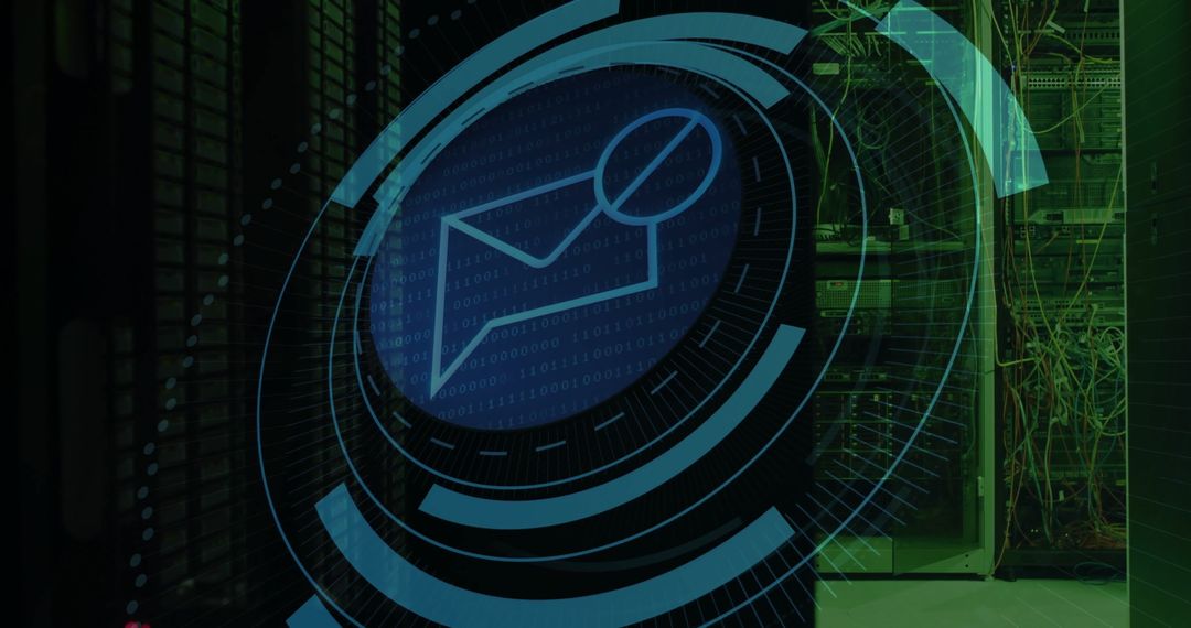Digital Envelope Icon in Futuristic Data Center Environment