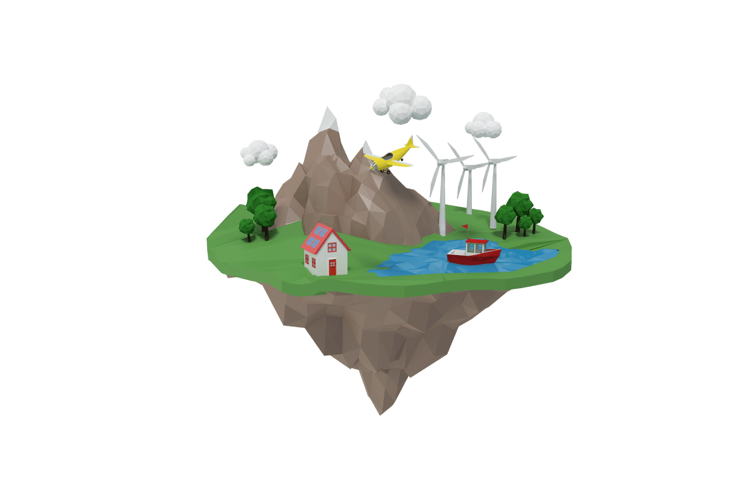 Floating Earth Fragment Illustration with Ecological Elements