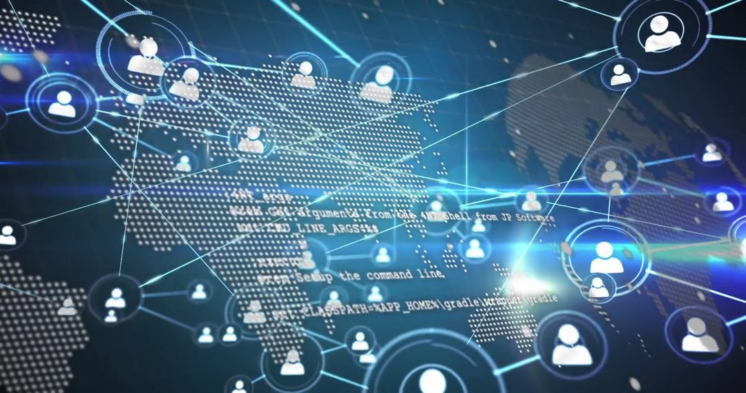 Global Network of Digital Connections with World Map Overlay