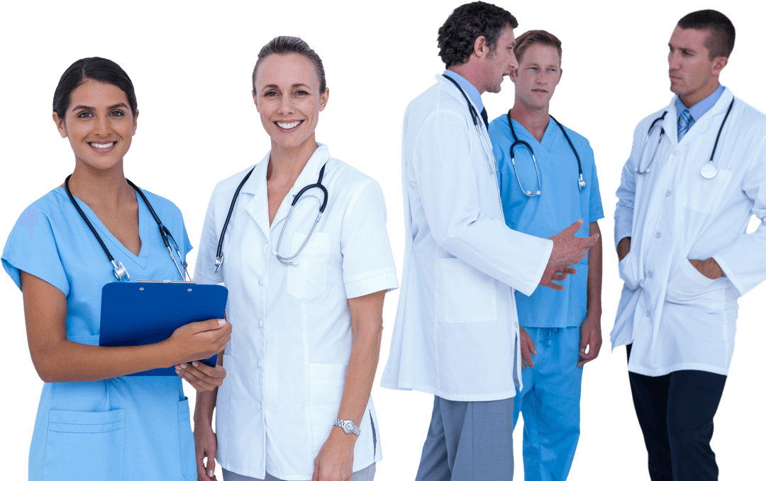 Transparent Medical Team Collaboration with Smiling Professionals