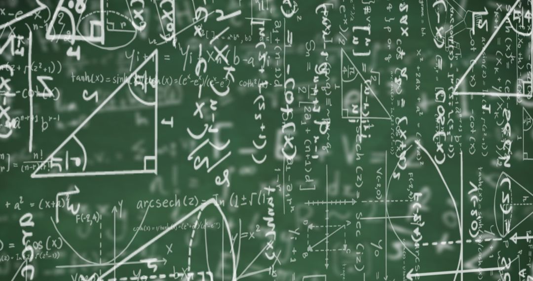 Digital Equations and Mathematical Concepts on Green Chalkboard