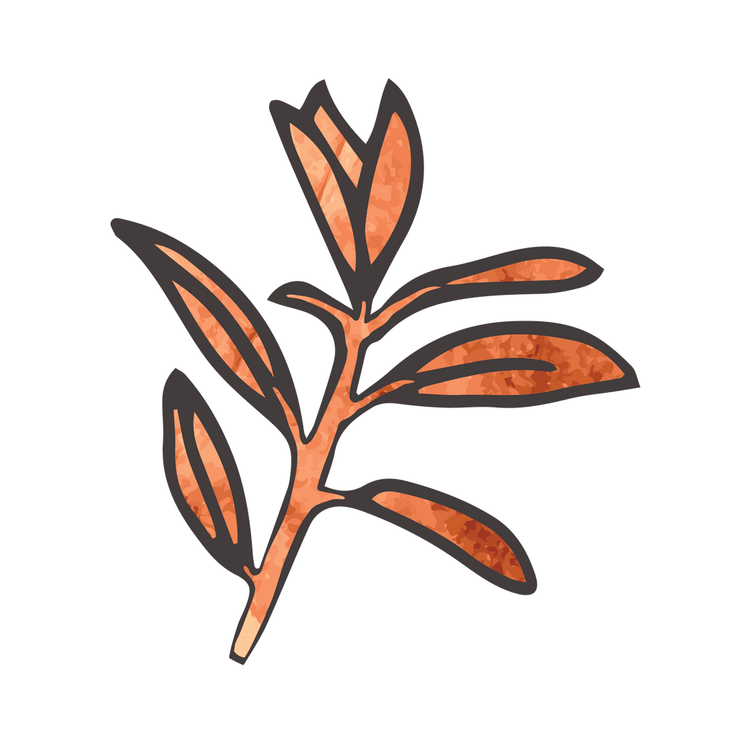 Transparent Brown Twig Illustration with Leaves on White Background