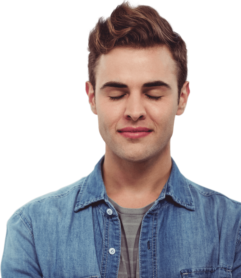 Peaceful Man Relaxing with Eyes Closed on Transparent Background