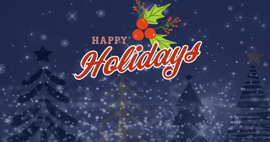 Festive Holiday Greeting with Decorative Christmas Trees and Falling Snow