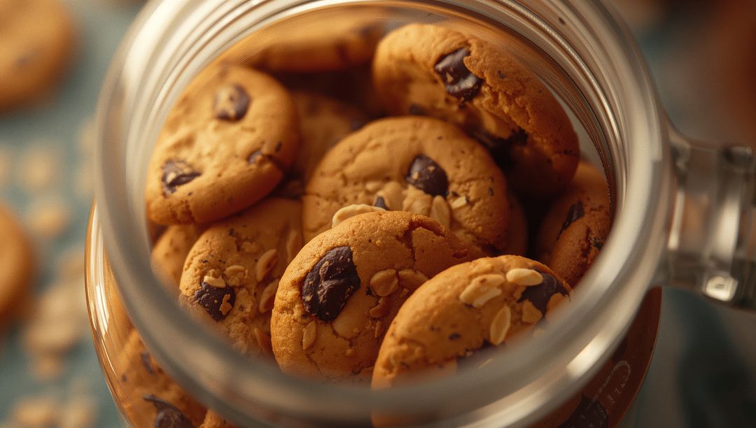 Delicious Chocolate Chunk Cookies in Glass Jar Offering Fresh Baked Comfort
