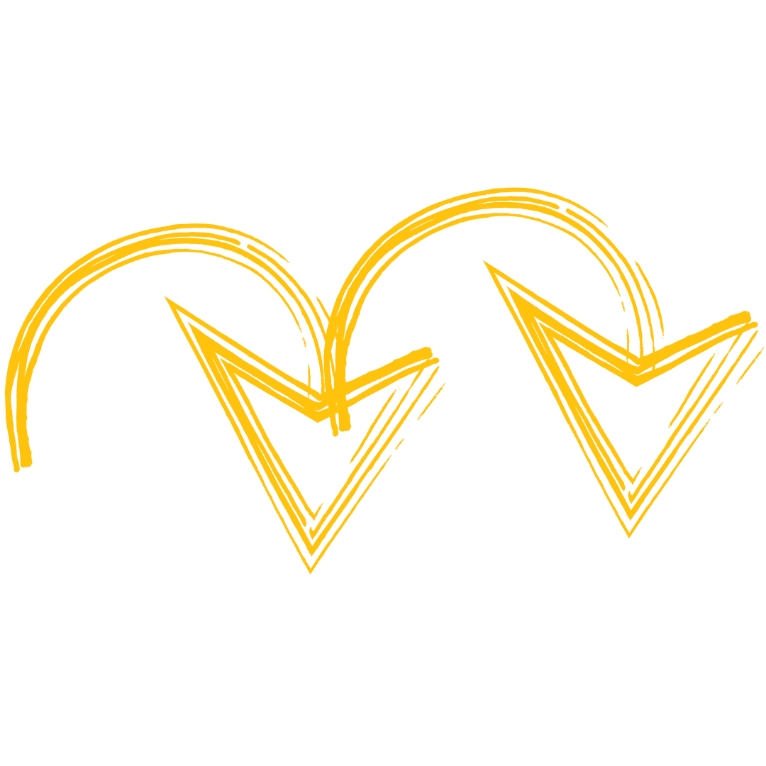 Curved Yellow Arrows Decorative Sketch on Transparent Background