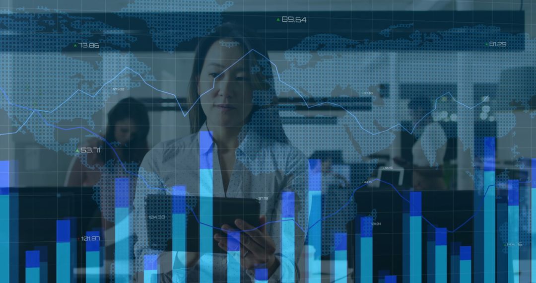 Financial Analytics Overlay on Multicultural Office Team
