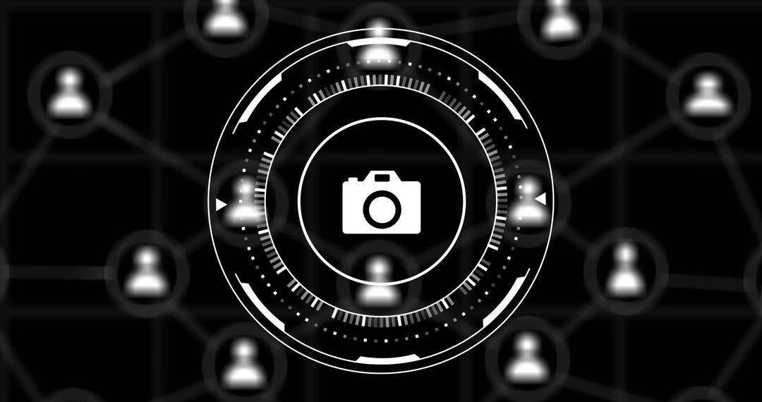 Futuristic Digital Interface with Camera Icon and Network Connections