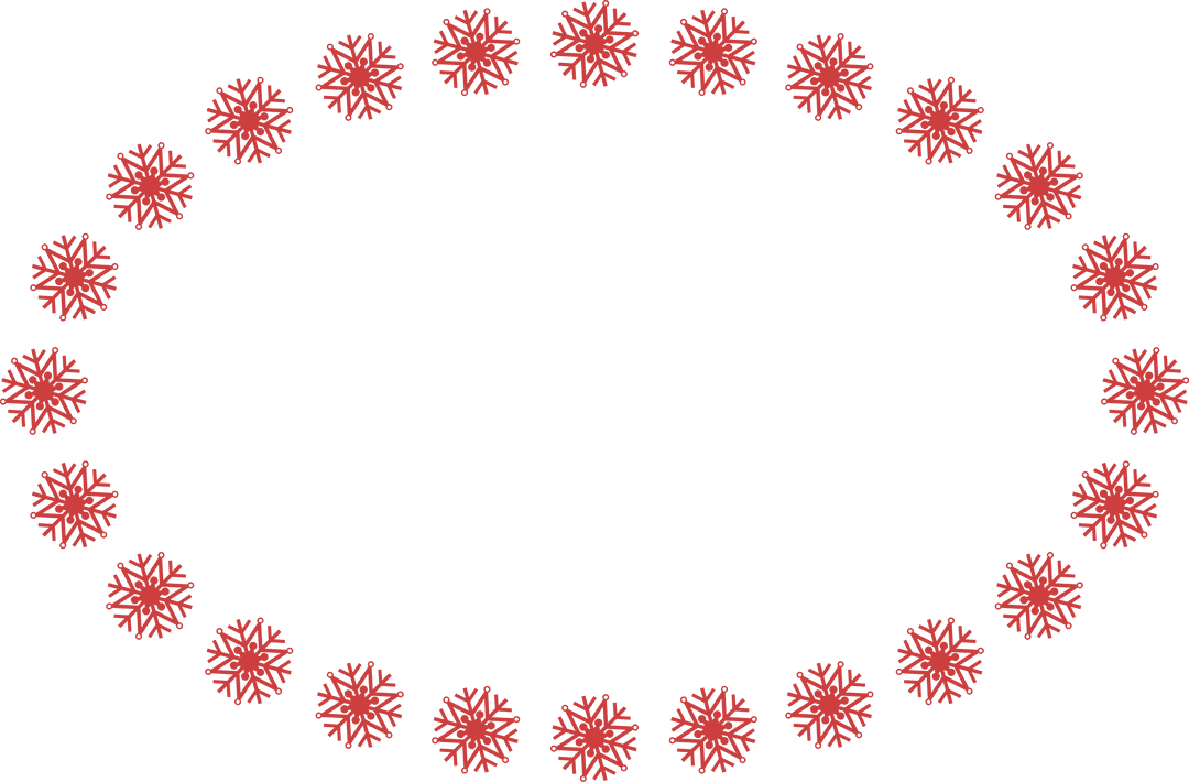 Oval of Red Snowflakes with Copy Space on Transparent Background