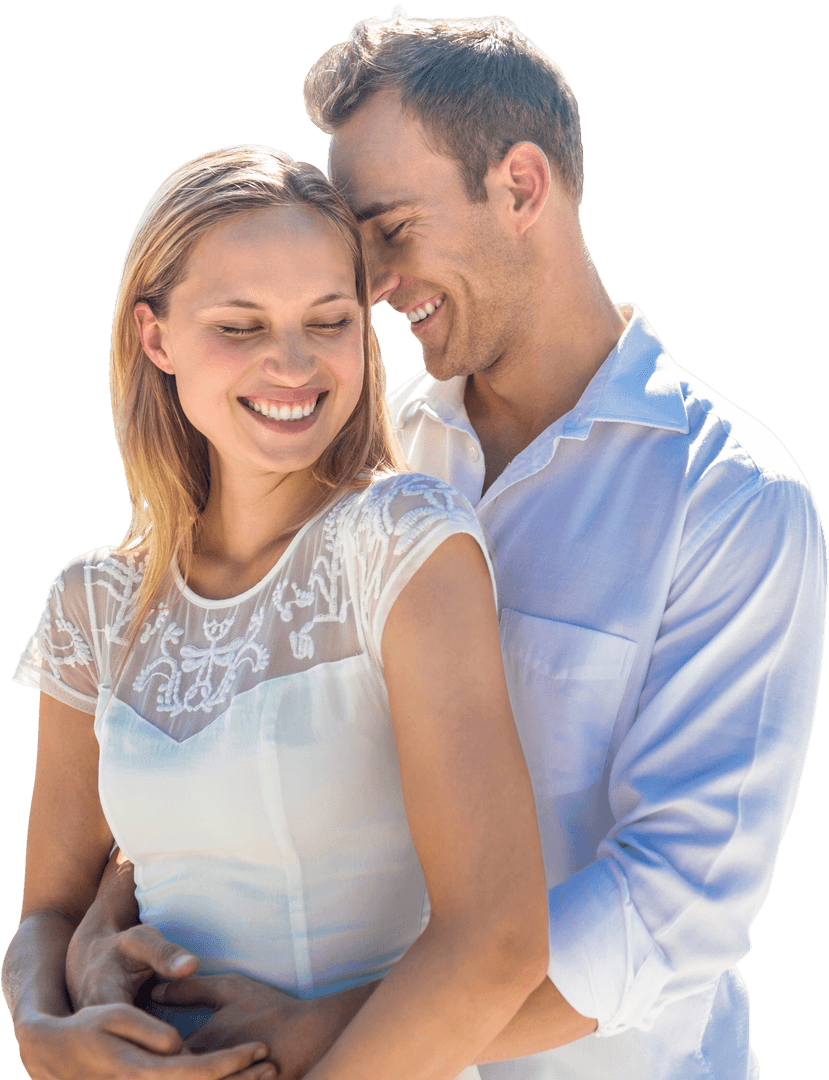 Romantic Caucasian Couple Embracing on Transparent Background