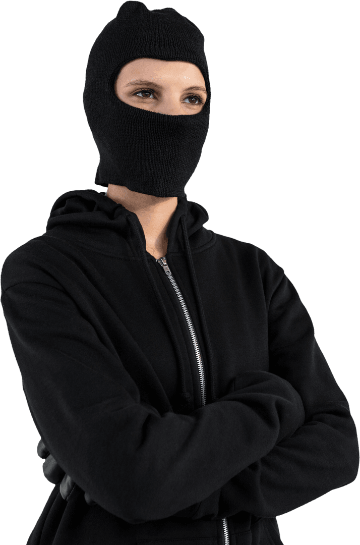 Transparent Masked Person Standing with Arms Crossed