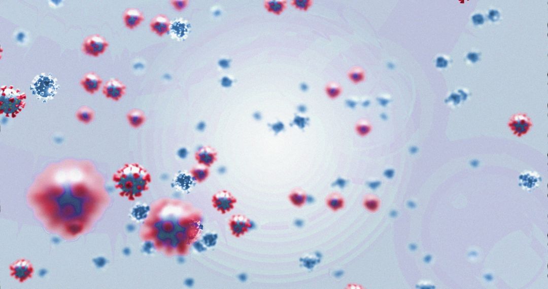 Digitally Rendered Covid-19 Cells Floating Over Gradient Background