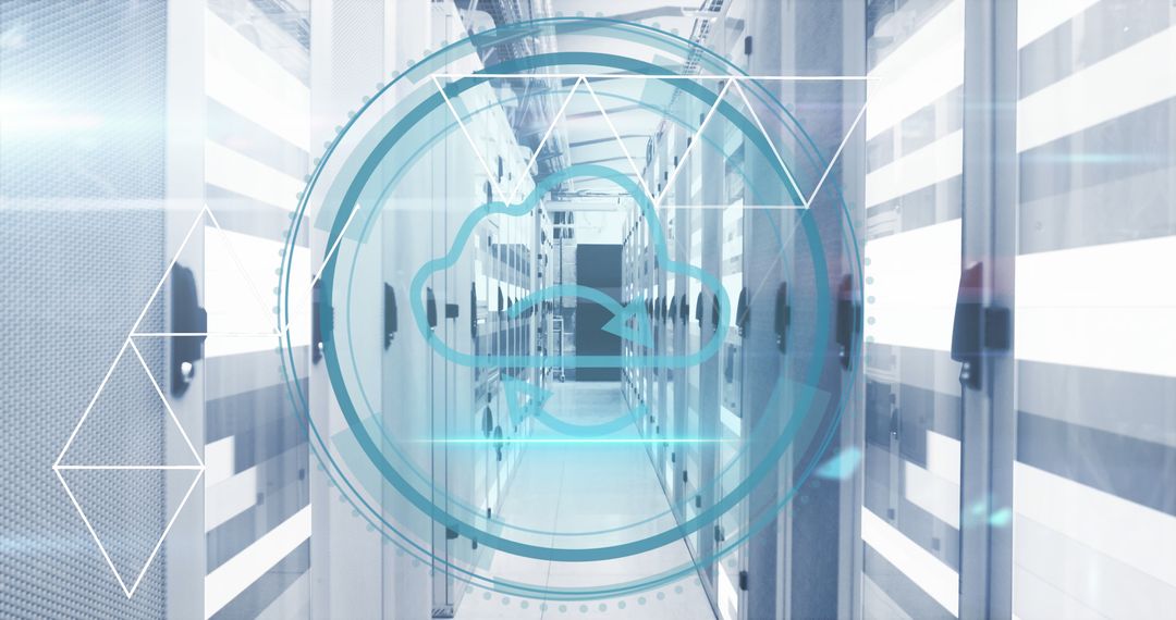 Futuristic Server Room with Digital Interface Concept