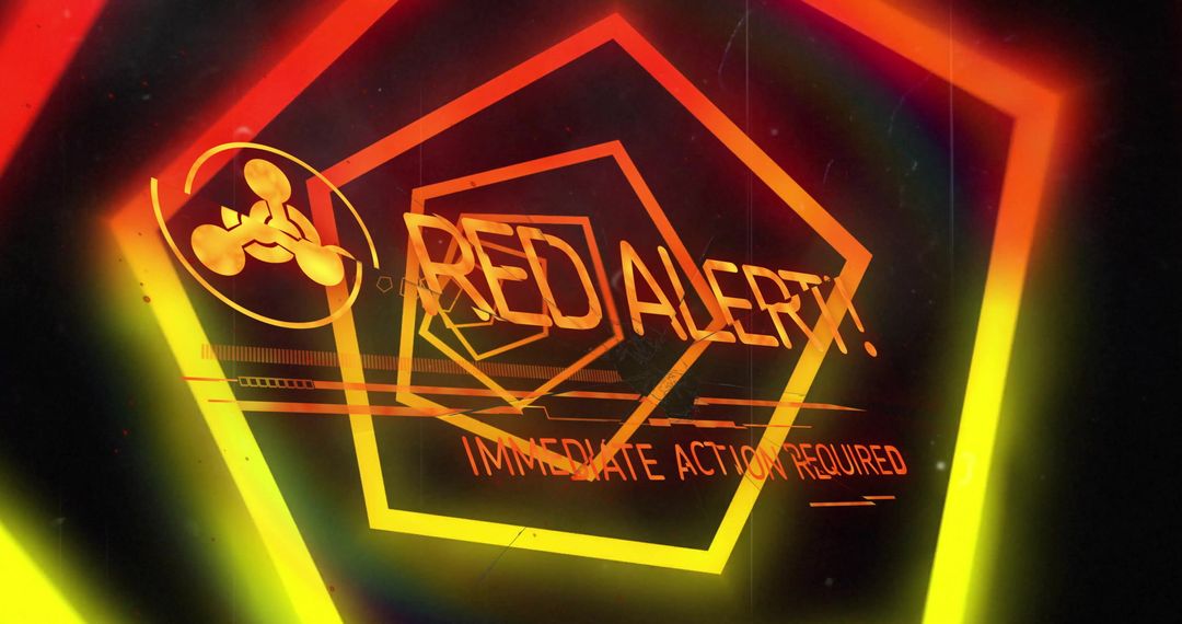 Cyber Red Alert Warning in Technology Neon Tunnel