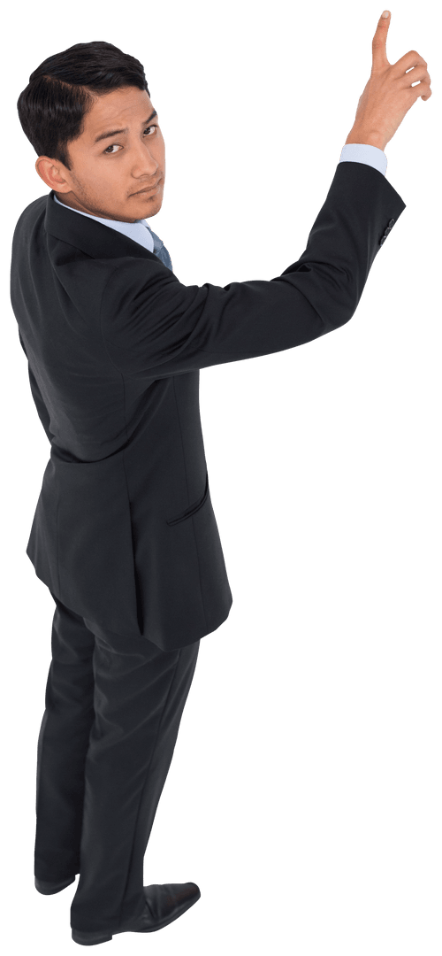 Transparent Businessman Pointing with Confidence against Isolated Background