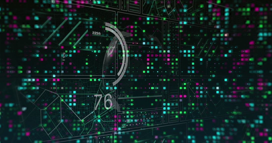 Futuristic Digital Interface with Colorful Data Visualization