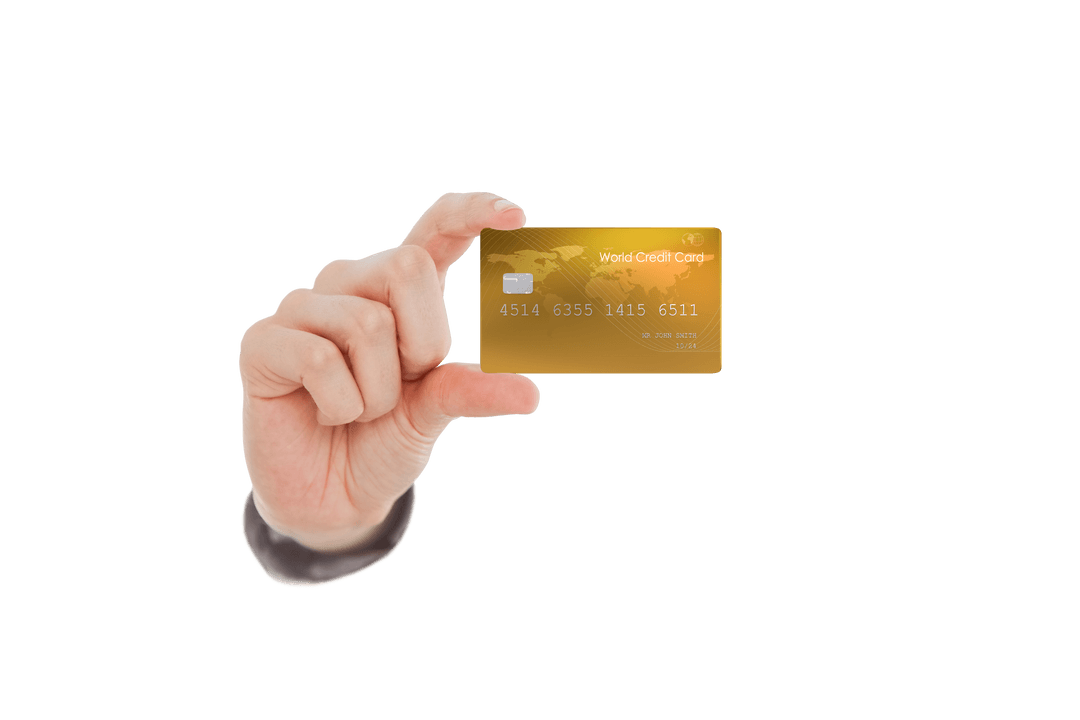 Hand Holding Gold Credit Card on Transparent Background