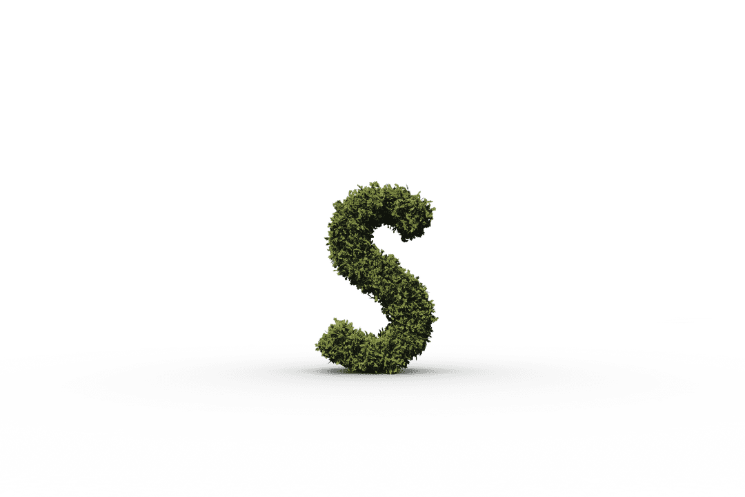 Transparent Letter S Made of Grass Isolated on Uneven Surface