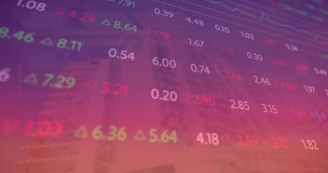 Financial Data Overlaid on Skyscraper Representing Global Markets