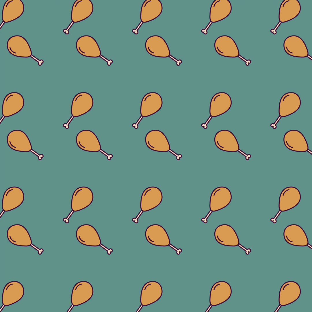 Seamless Chicken Thigh Pattern on Green Transparent Background