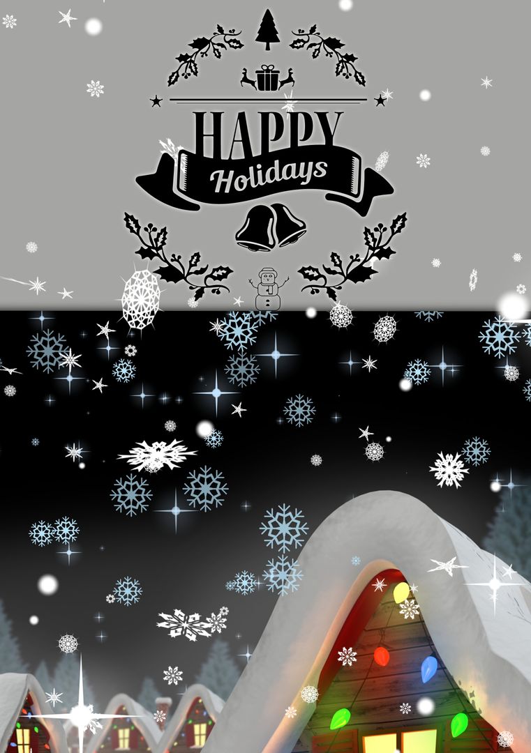 Holiday Seasons Greetings with Snowy Village and Snowflakes - Download Free Stock Templates Pikwizard.com