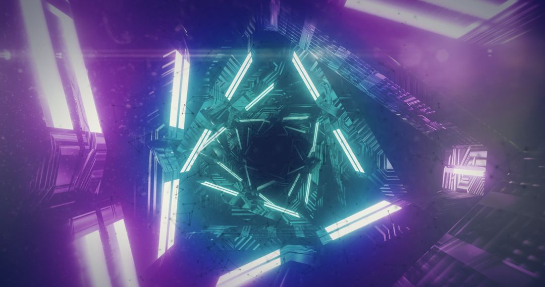Futuristic Neon Geometric Tunnel with Rotating Triangles
