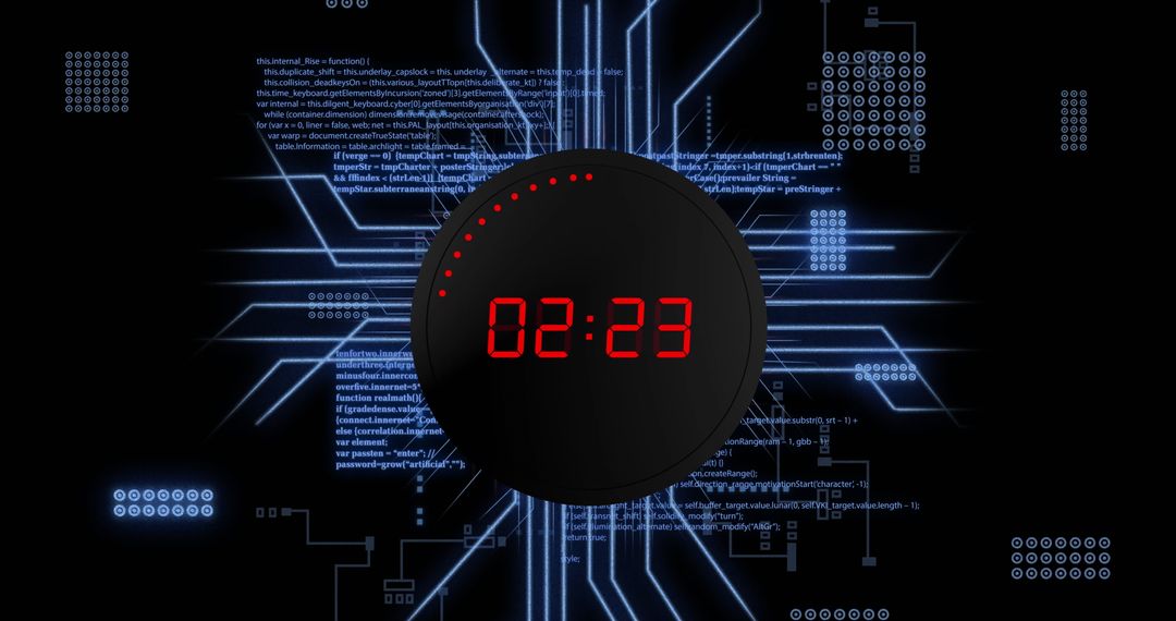 Digital Countdown Timer on Circuit Board Background
