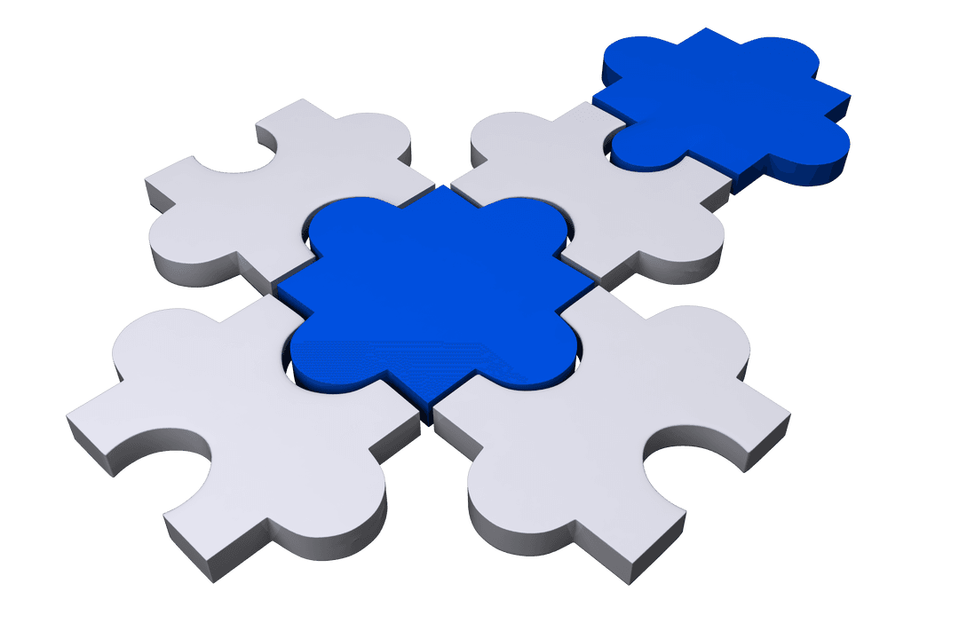 Transparent Puzzle Piece Pattern with Blue and Grey Elements